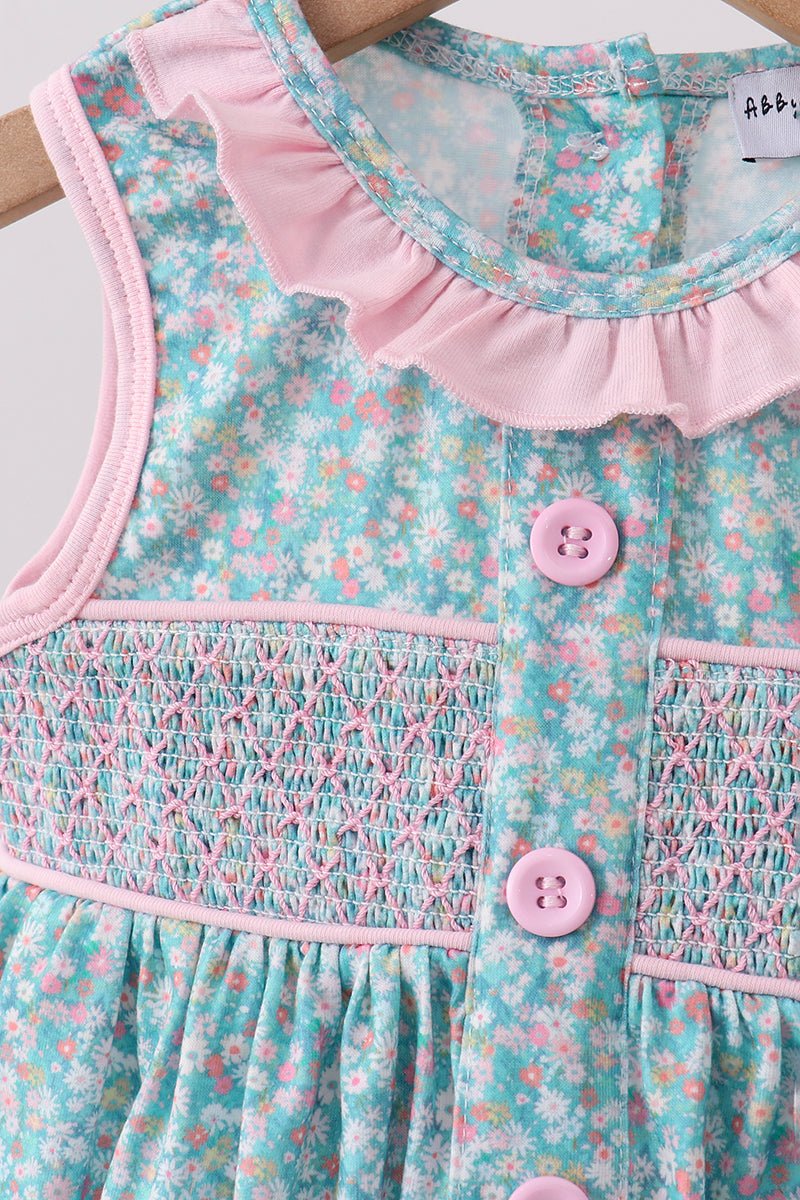 Green Floral Smocked Bloomer Set - Abbies Place