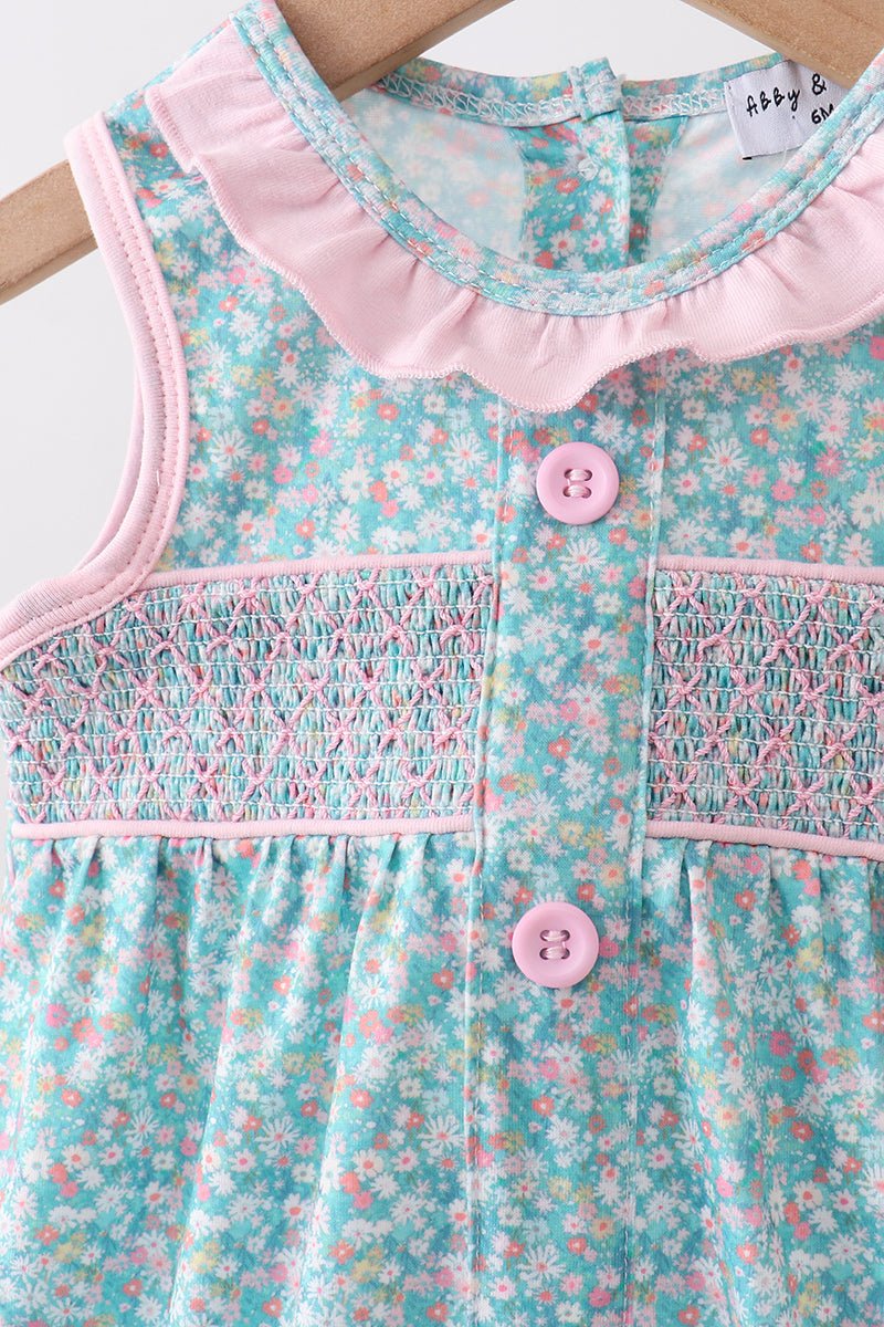 Green Floral Smocked Bubble - Abbies Place