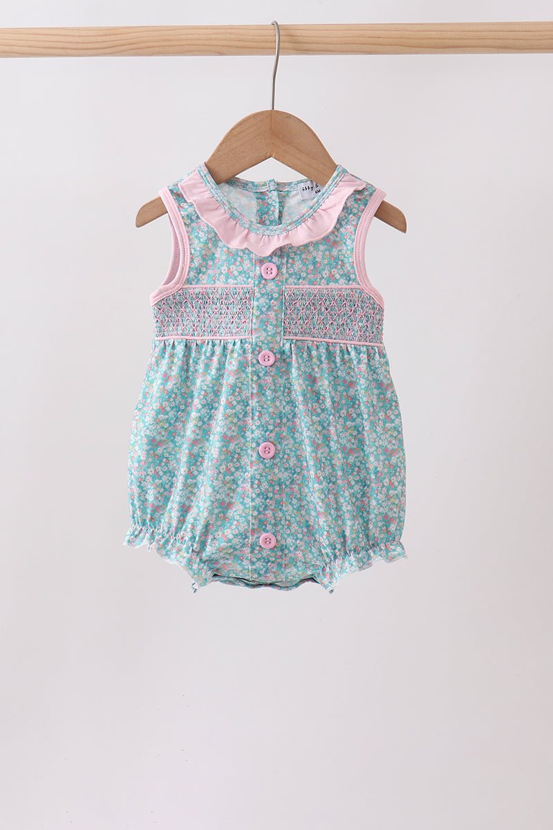 Green Floral Smocked Bubble - Abbies Place