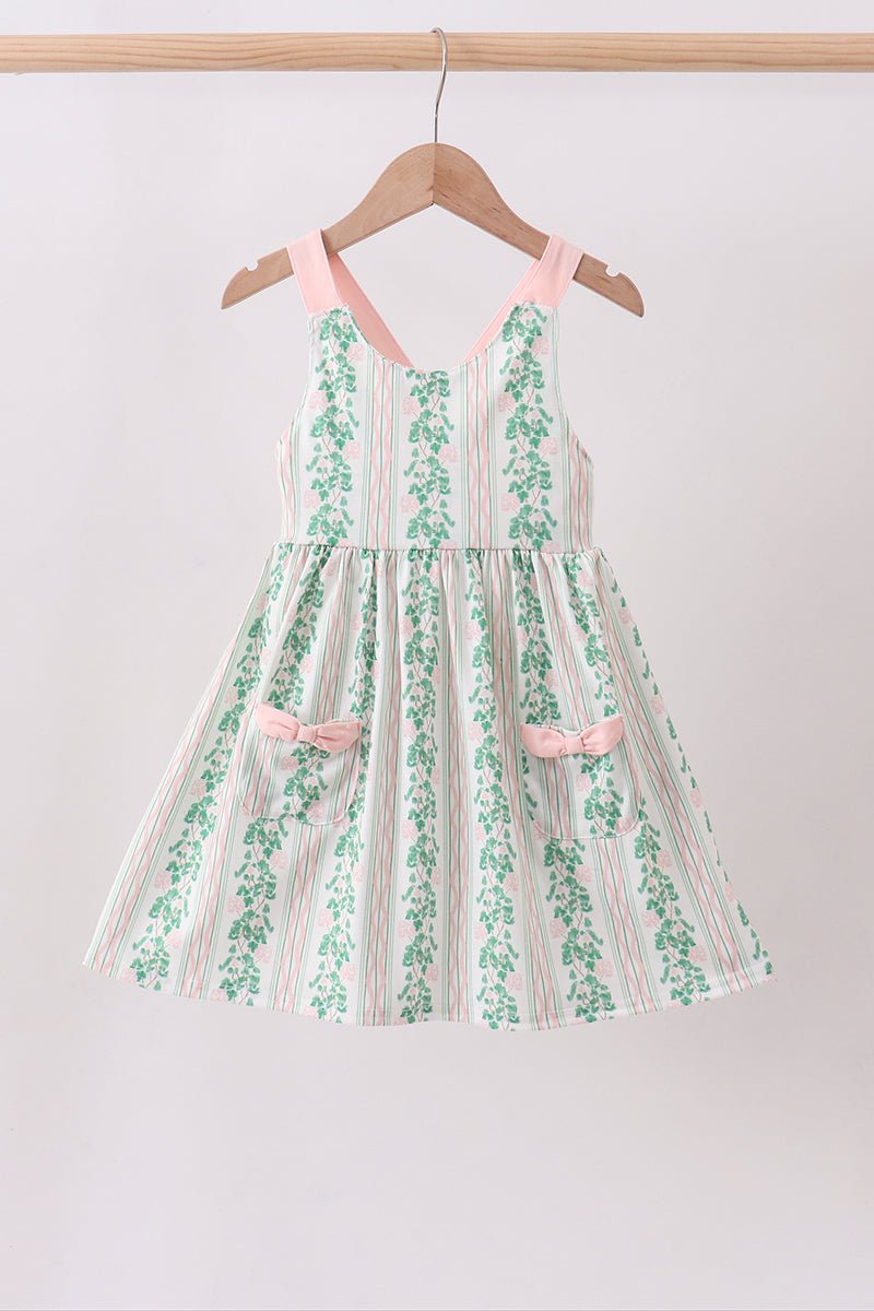 Green floral stripe pocket dress - Abbies Place