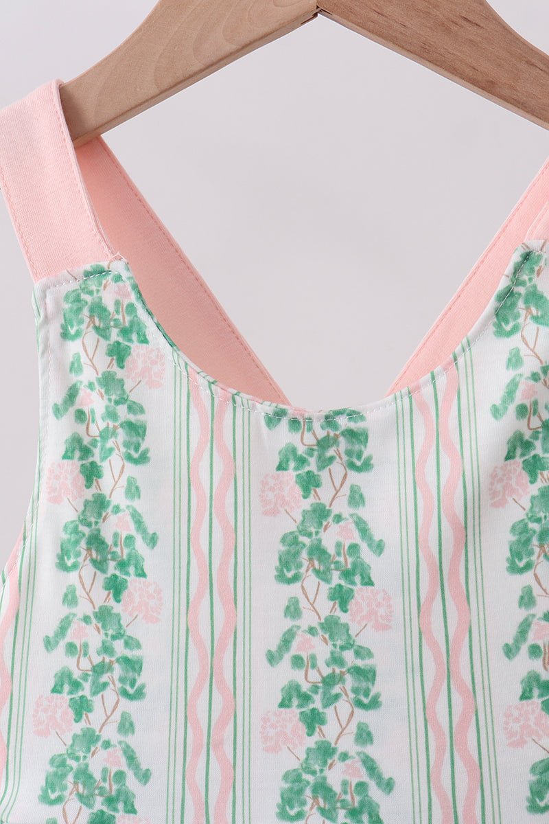 Green floral stripe pocket dress - Abbies Place