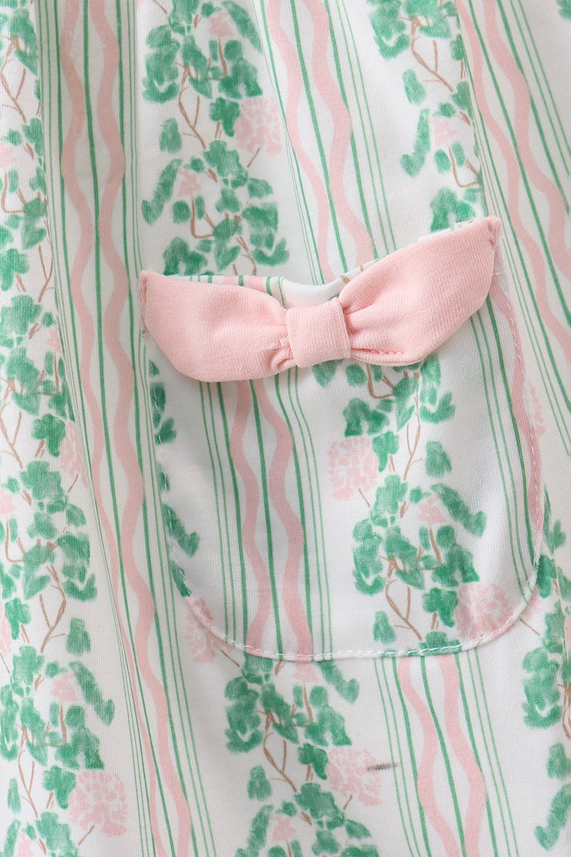 Green floral stripe pocket dress - Abbies Place