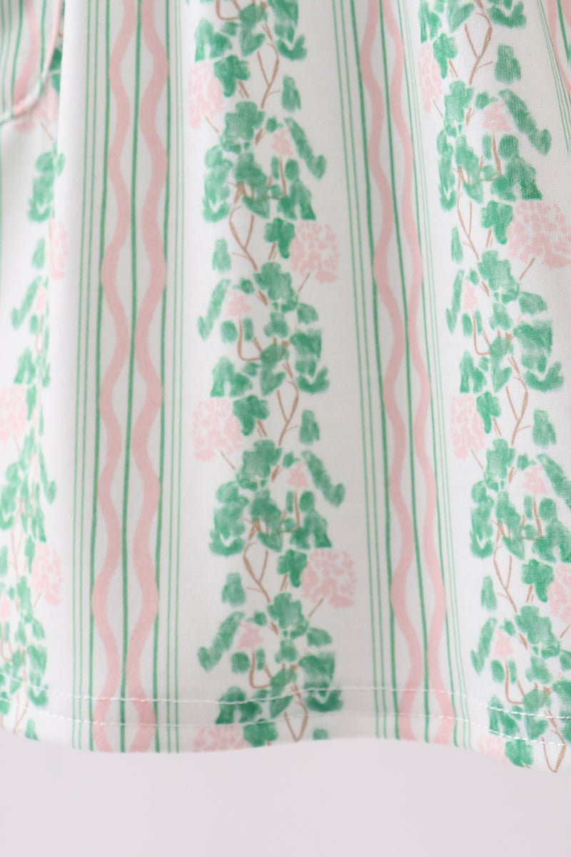 Green floral stripe pocket dress - Abbies Place