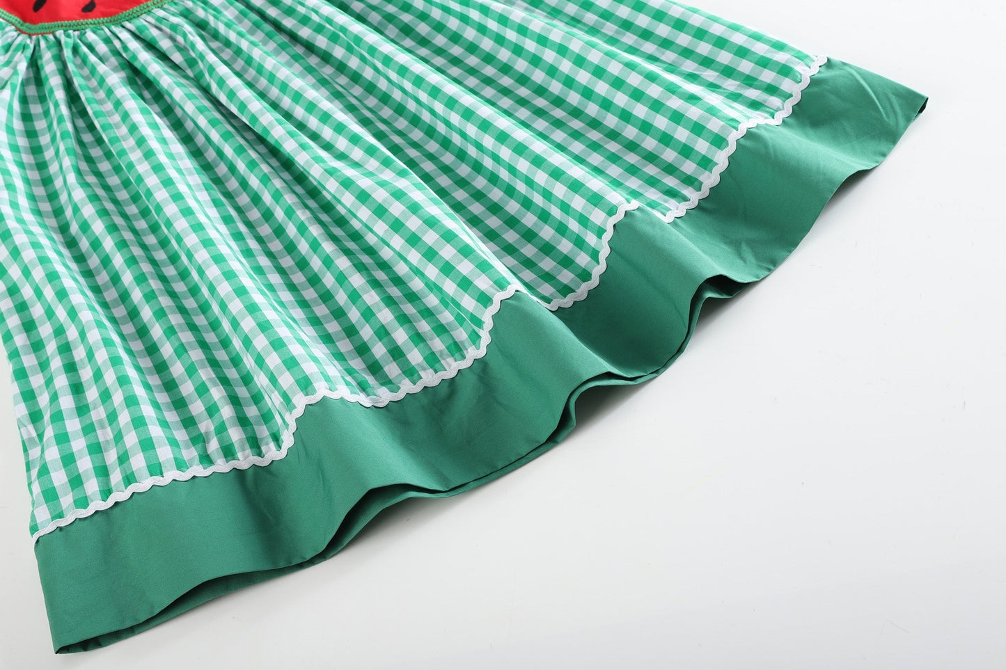 Green Gingham Watermelon Collar Bishop Dress - Abbies Place