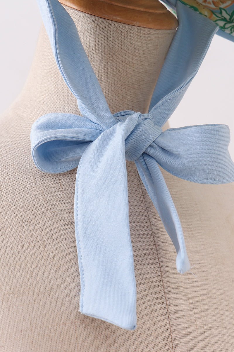 Green lemon print bow bonnet - Abbies Place