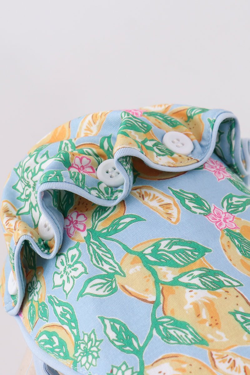 Green lemon print bow bonnet - Abbies Place