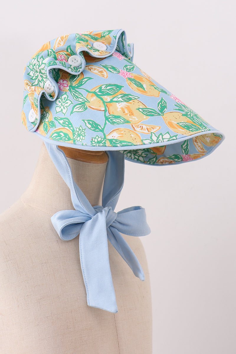 Green lemon print bow bonnet - Abbies Place