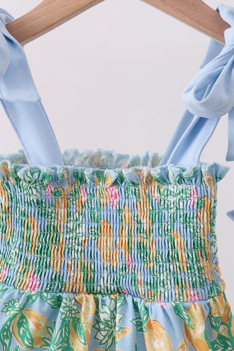 Green lemon smocked bow bloomer set - Abbies Place