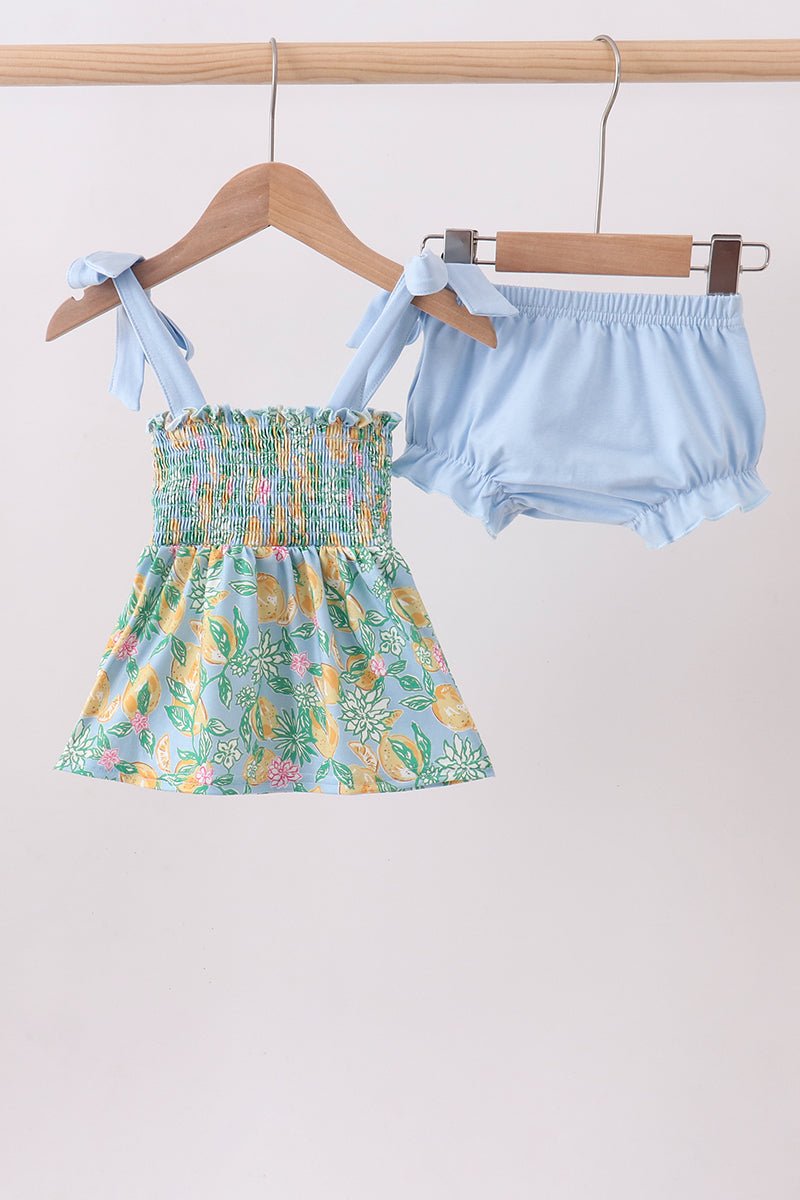 Green lemon smocked bow bloomer set - Abbies Place