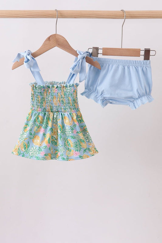 Green lemon smocked bow bloomer set - Abbies Place