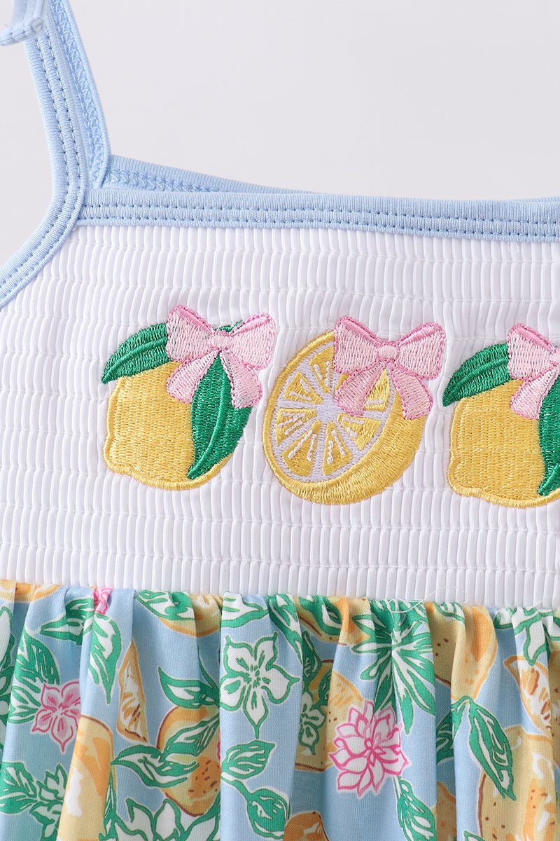 Green lemon smocked ruffle dress - Abbies Place