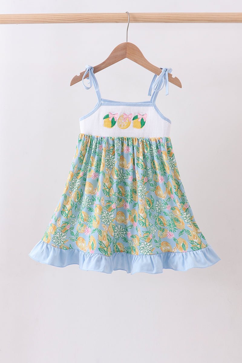 Green lemon smocked ruffle dress - Abbies Place