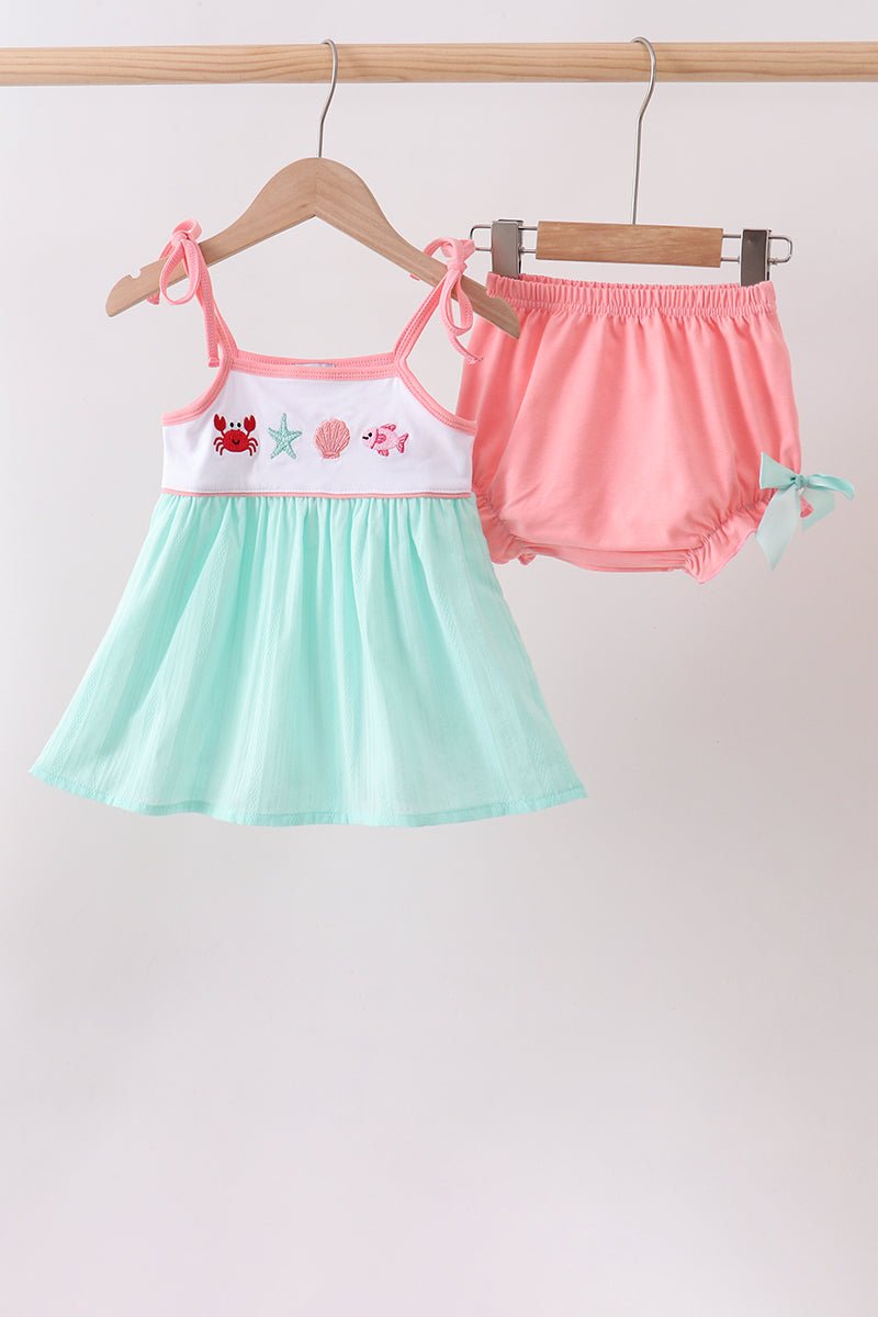 Green Marine Embroidered Jacquard Bloomer Set - Abbies Place