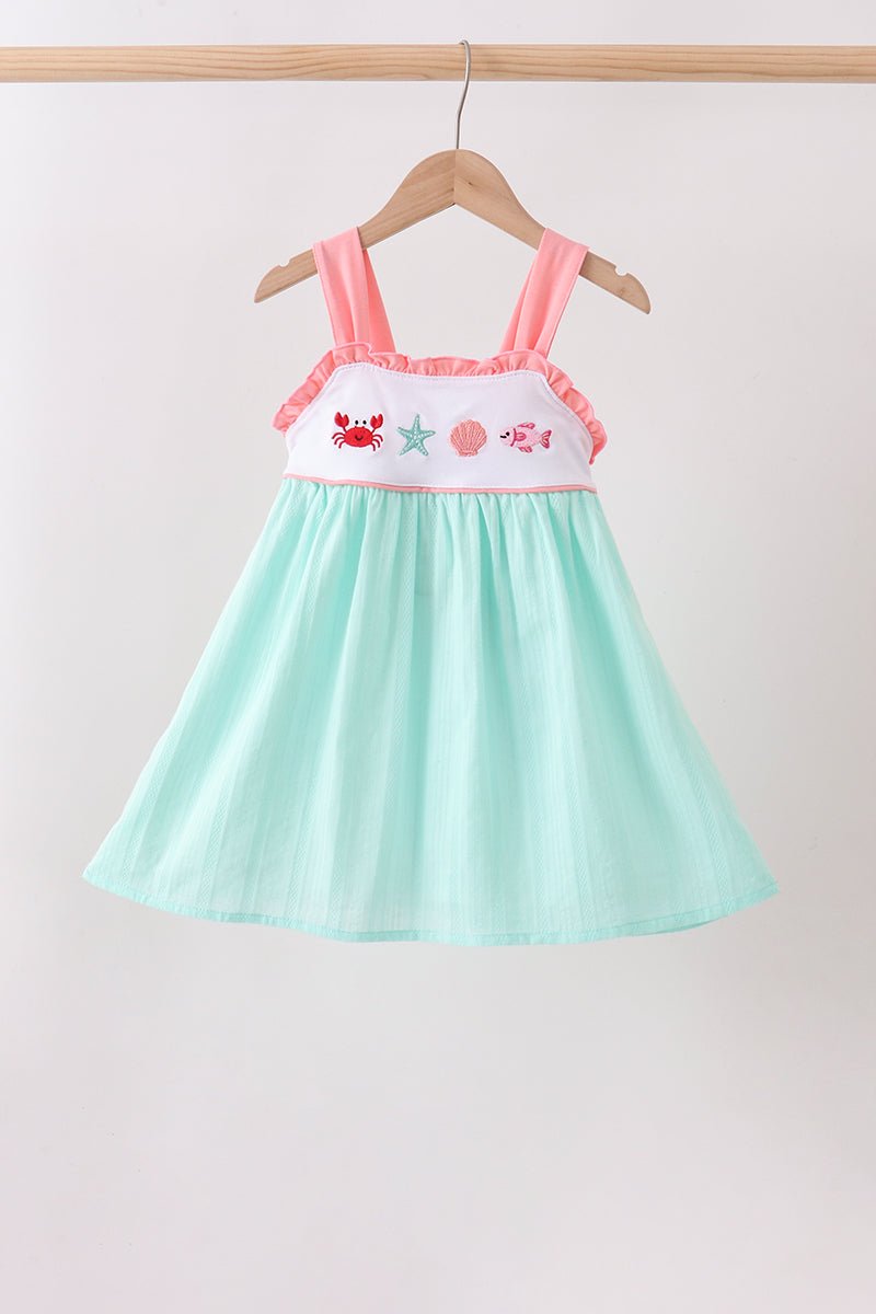 Green Marine Embroidered Jacquard Dress - Abbies Place