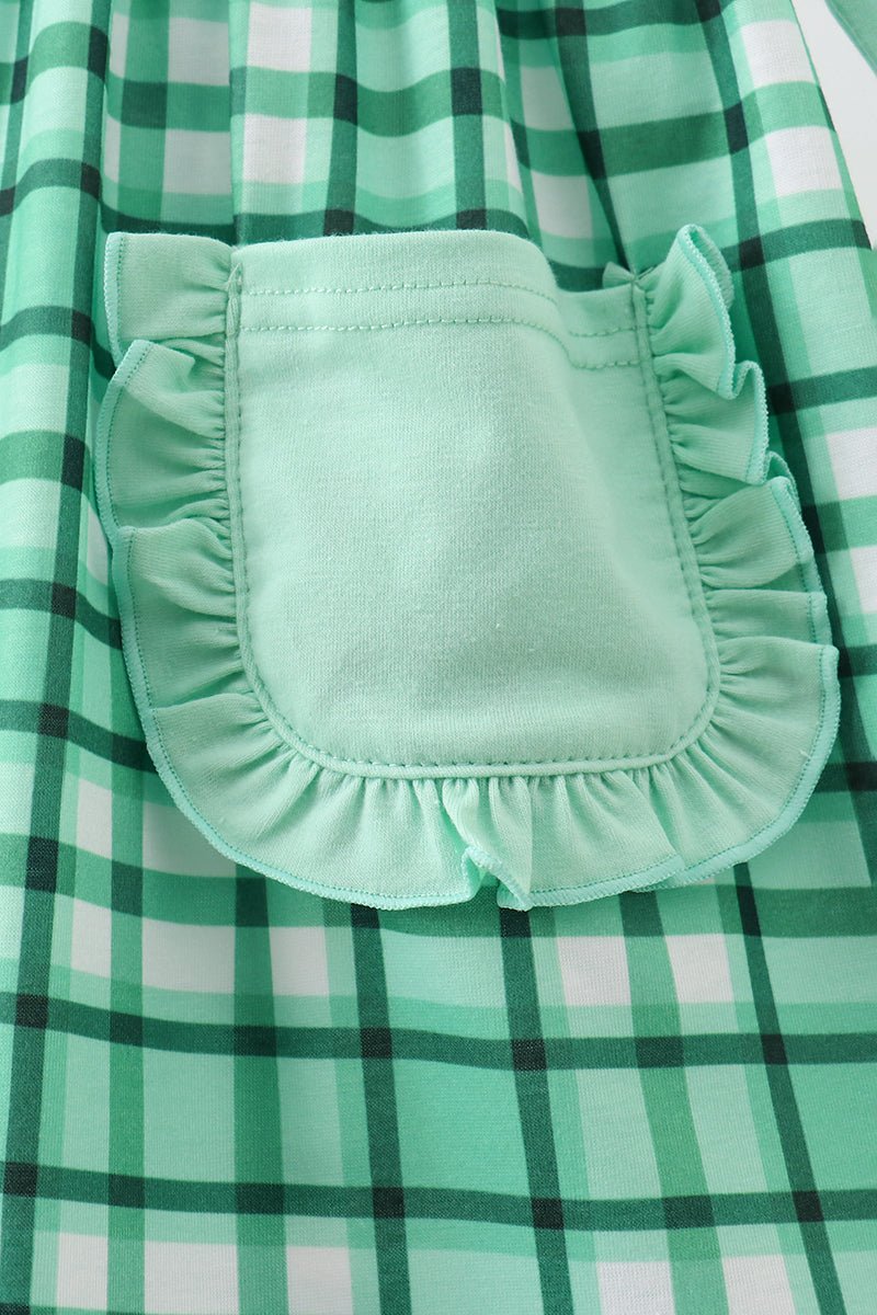 Green parade embroidery gingham dress - Abbies Place