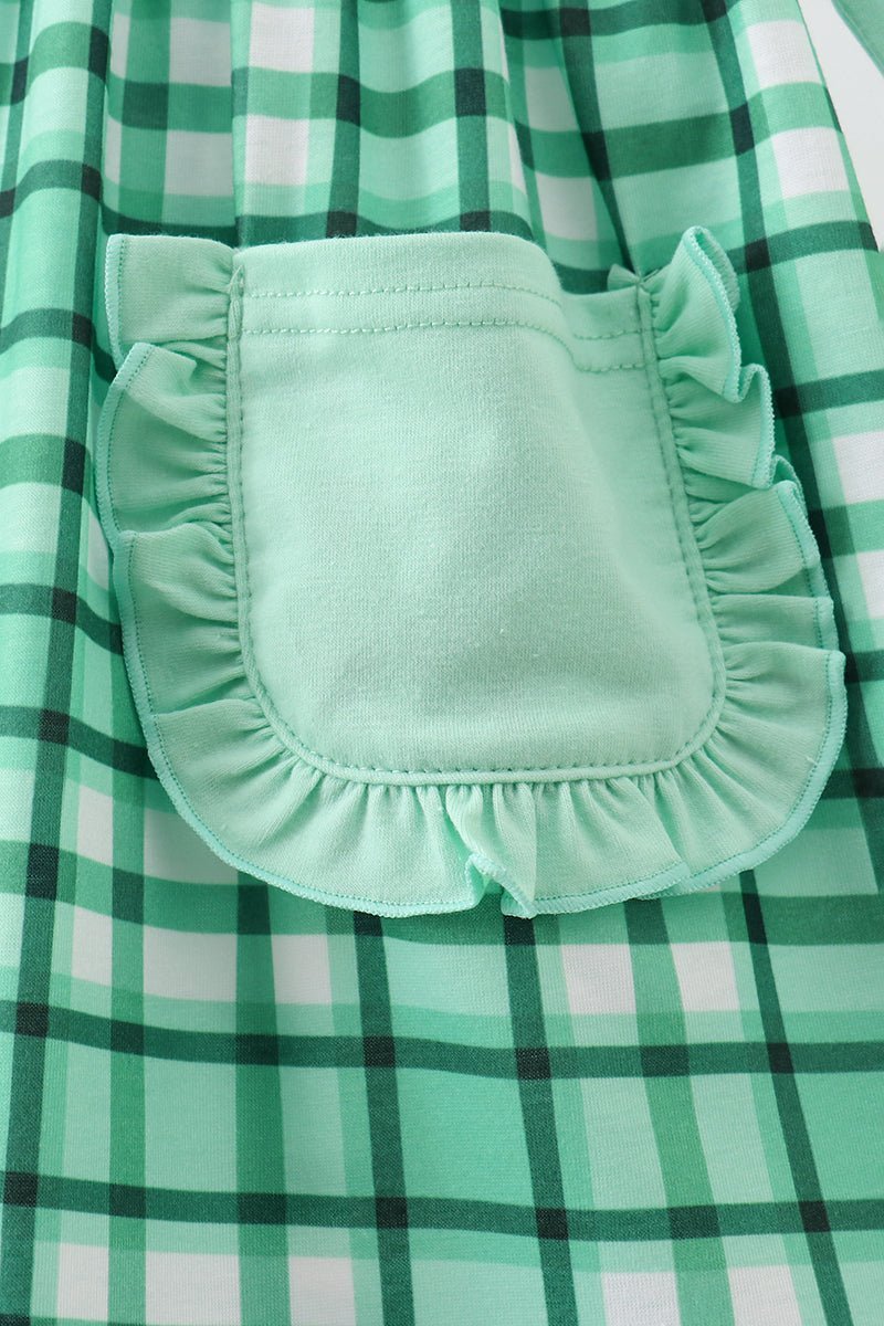 Green parade embroidery gingham dress - Abbies Place
