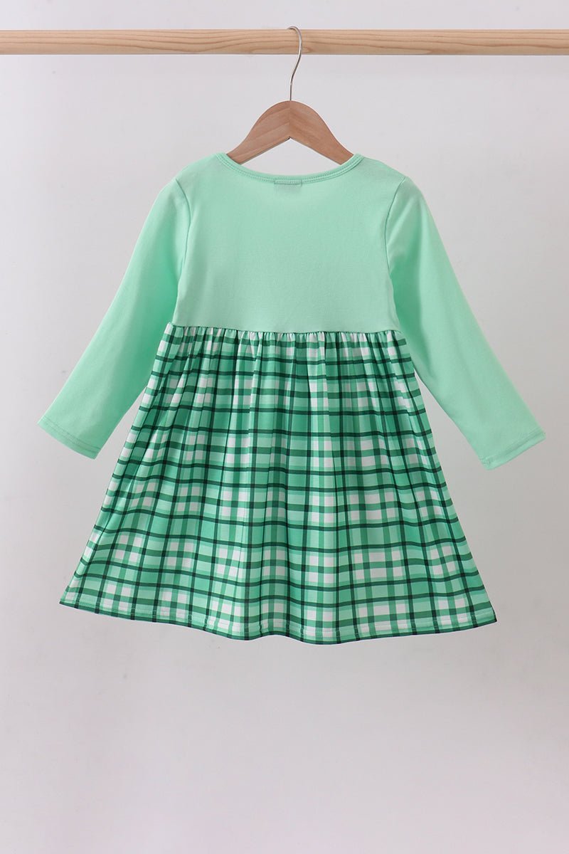 Green parade embroidery gingham dress - Abbies Place
