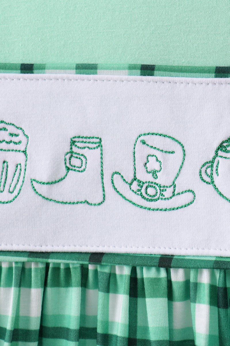 Green parade embroidery gingham dress - Abbies Place