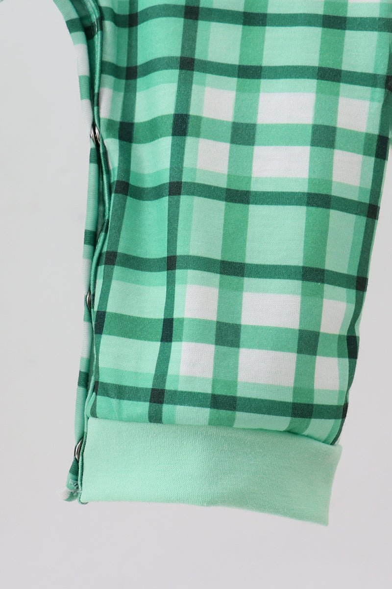 Green parade embroidery gingham romper - Abbies Place
