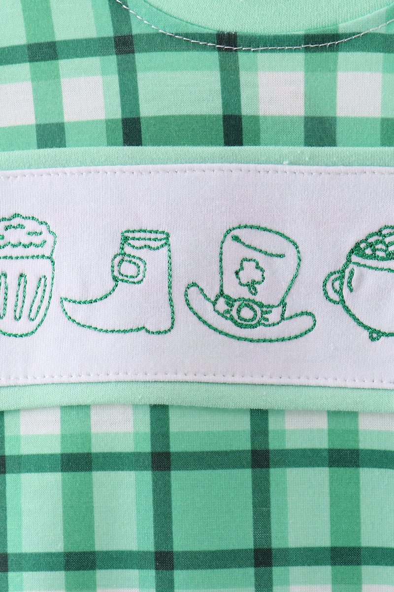 Green parade embroidery gingham romper - Abbies Place