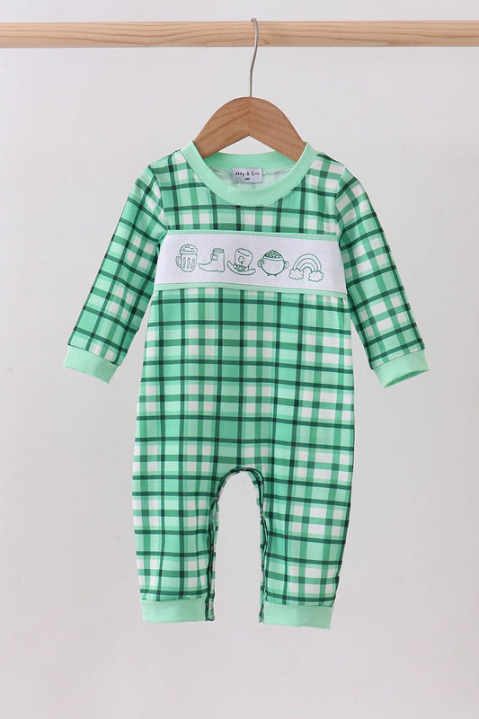 Green parade embroidery gingham romper - Abbies Place