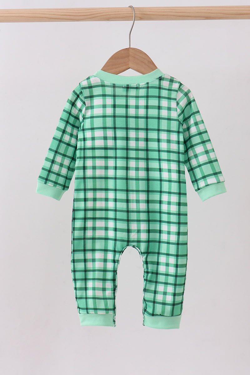 Green parade embroidery gingham romper - Abbies Place