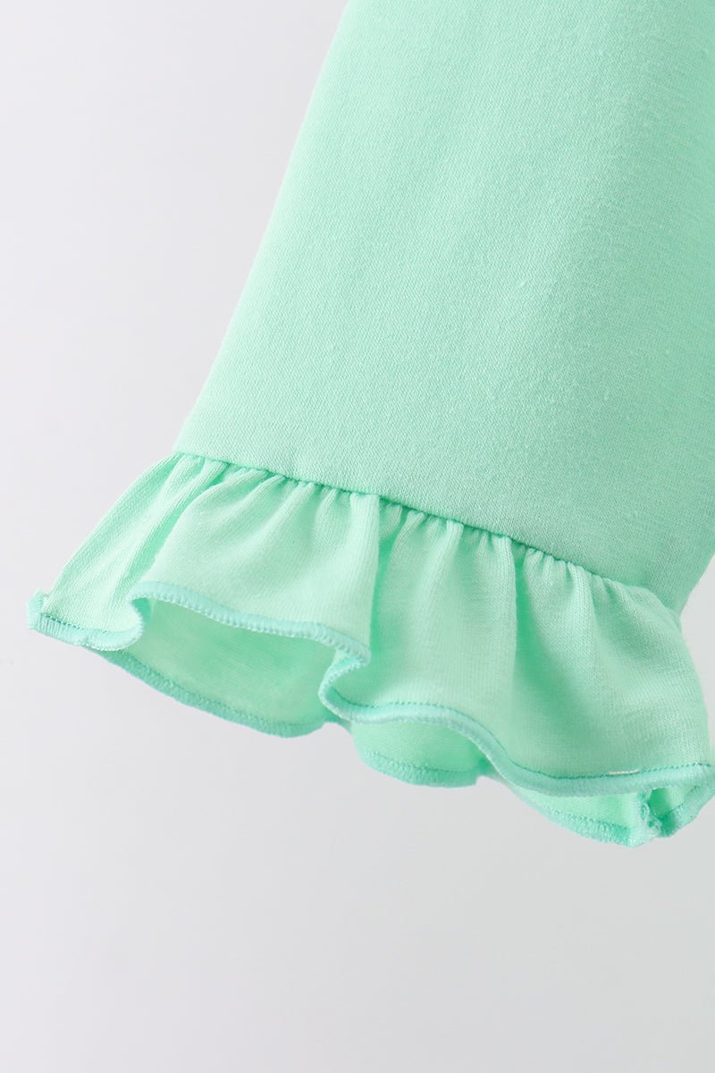 Green parade embroidery ruffle gingham pants set - Abbies Place