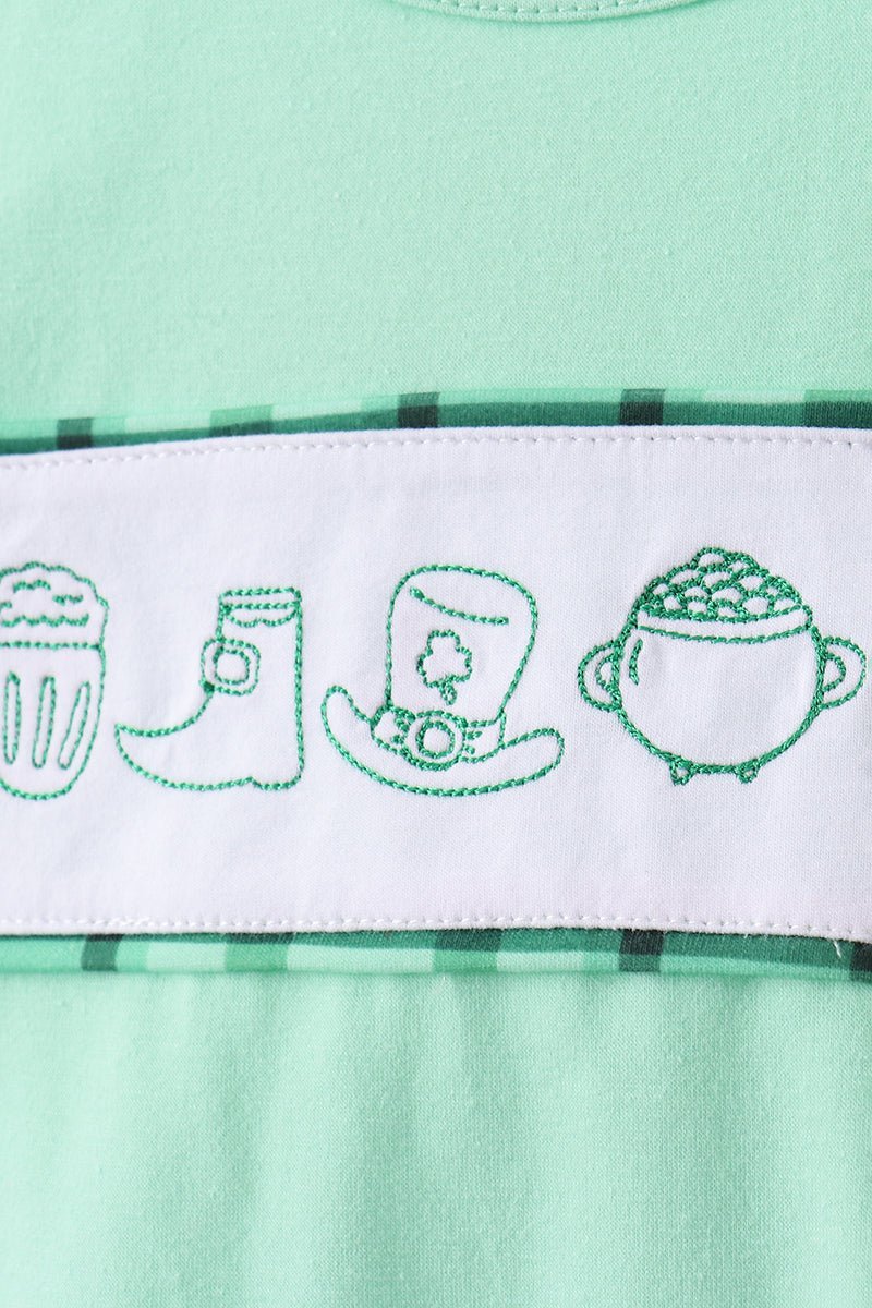 Green parade embroidery ruffle gingham pants set - Abbies Place