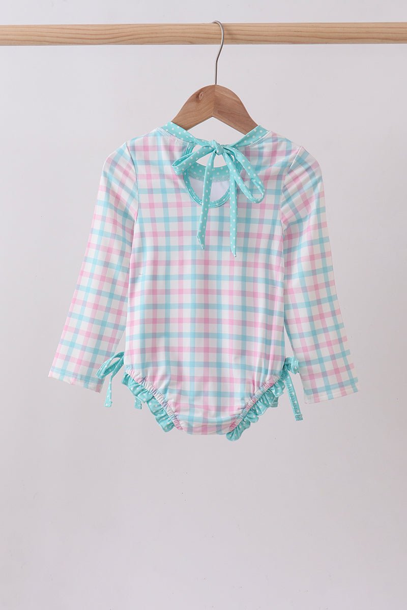 Green plaid horse applique rashguard - Abbies Place