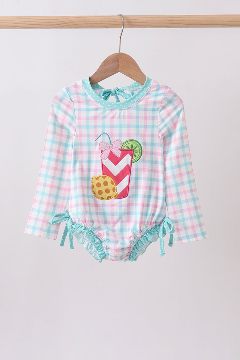 Green plaid horse applique rashguard - Abbies Place