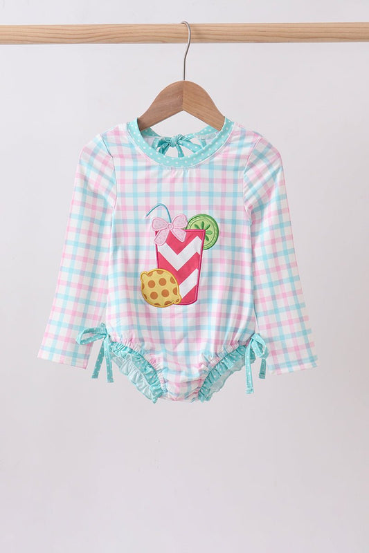 Green plaid horse applique rashguard - Abbies Place