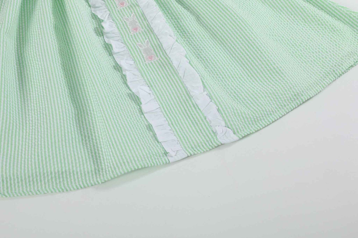 Green Seersucker Easter Bunny Ruffle Dress - Abbies Place