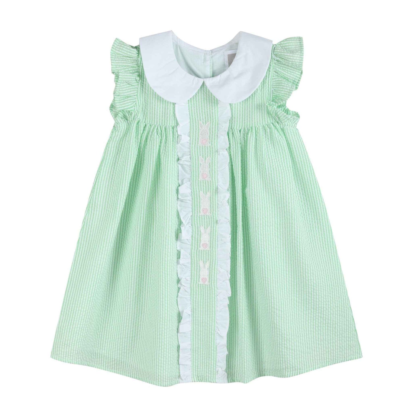 Green Seersucker Easter Bunny Ruffle Dress - Abbies Place