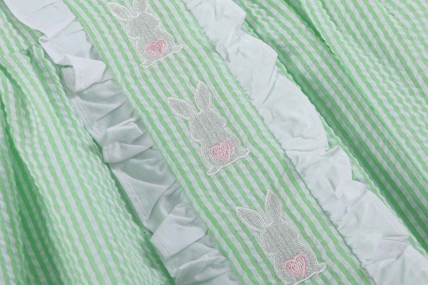 Green Seersucker Easter Bunny Ruffle Dress - Abbies Place