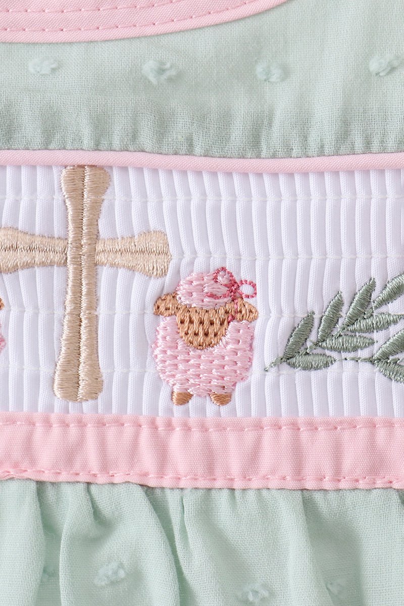 Green swiss dot cross sheep ruffle bloomer set - Abbies Place