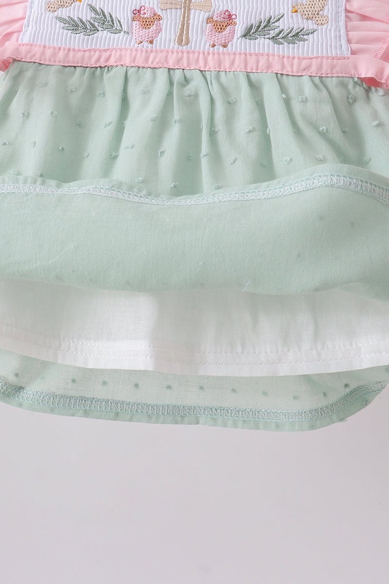 Green swiss dot cross sheep ruffle bloomer set - Abbies Place