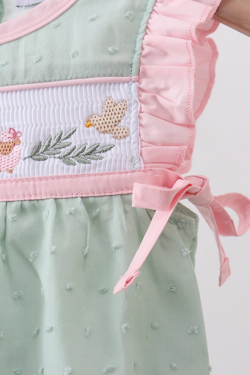 Green swiss dot cross sheep ruffle bubble - Abbies Place