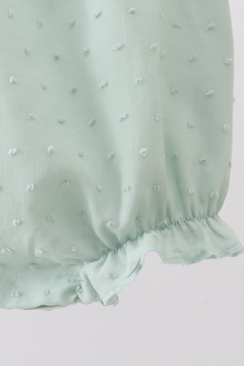 Green swiss dot cross sheep ruffle bubble - Abbies Place