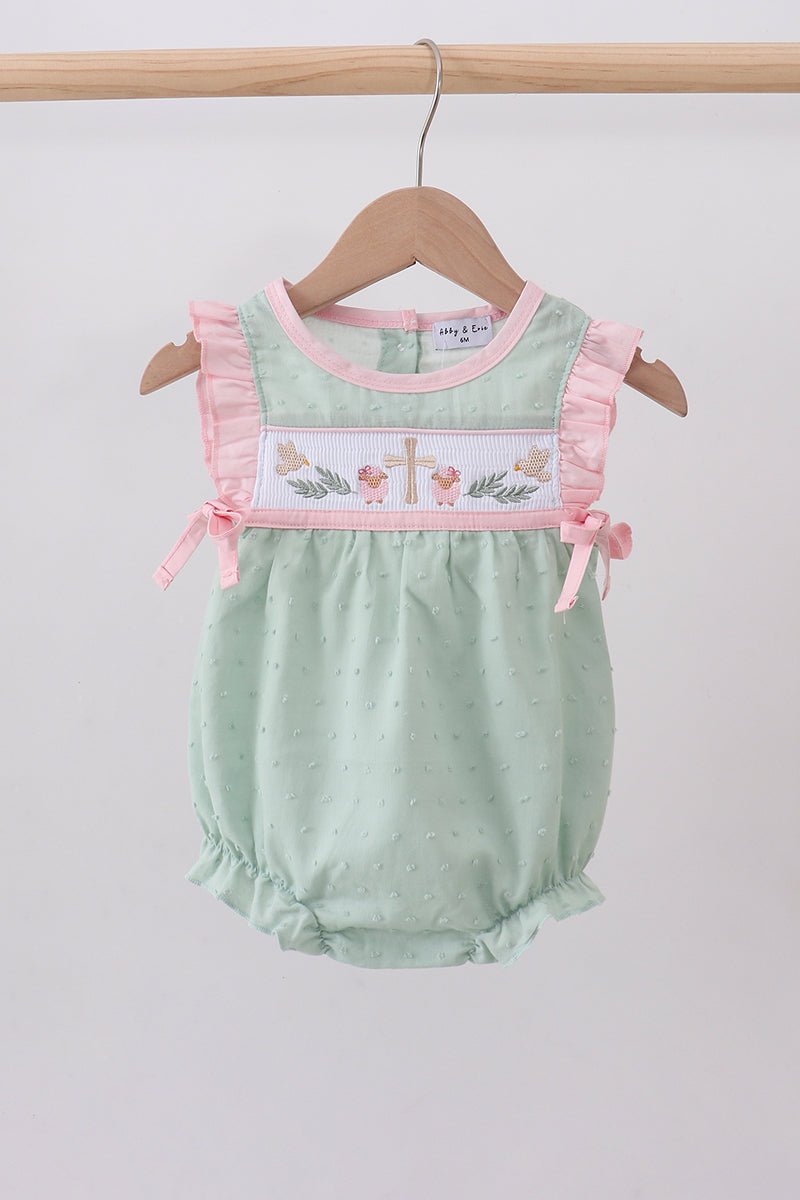 Green swiss dot cross sheep ruffle bubble - Abbies Place