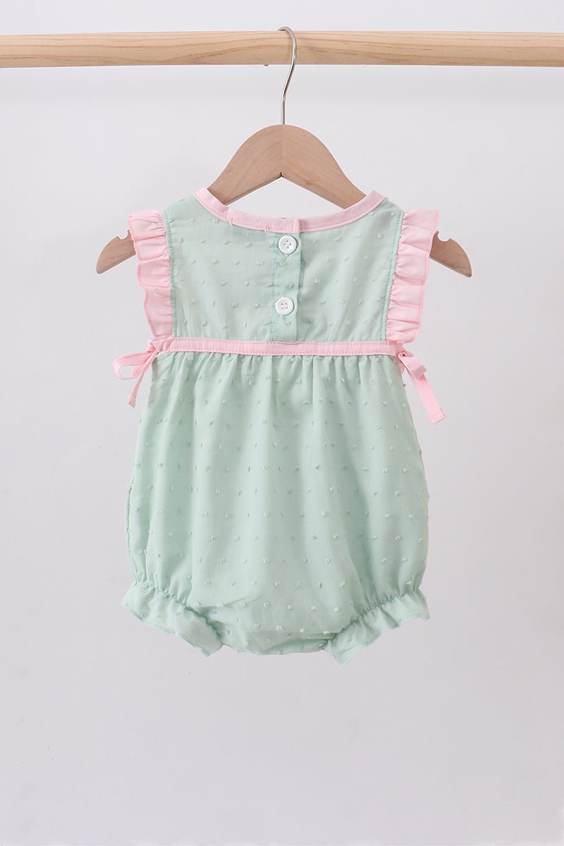 Green swiss dot cross sheep ruffle bubble - Abbies Place