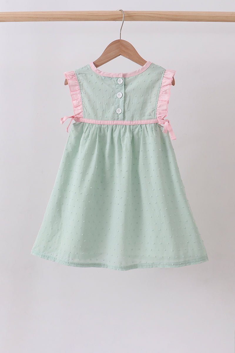 Green swiss dot cross sheep ruffle dress - Abbies Place