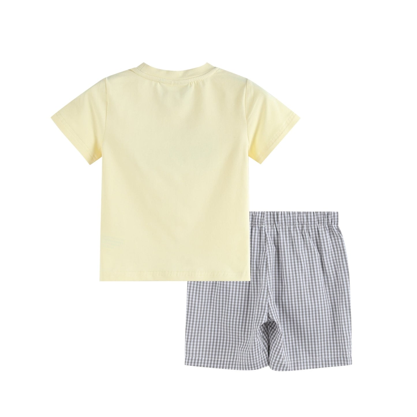 Green Tractor Smocked T-Shirt and Gray Gingham Shorts Set - Abbies Place