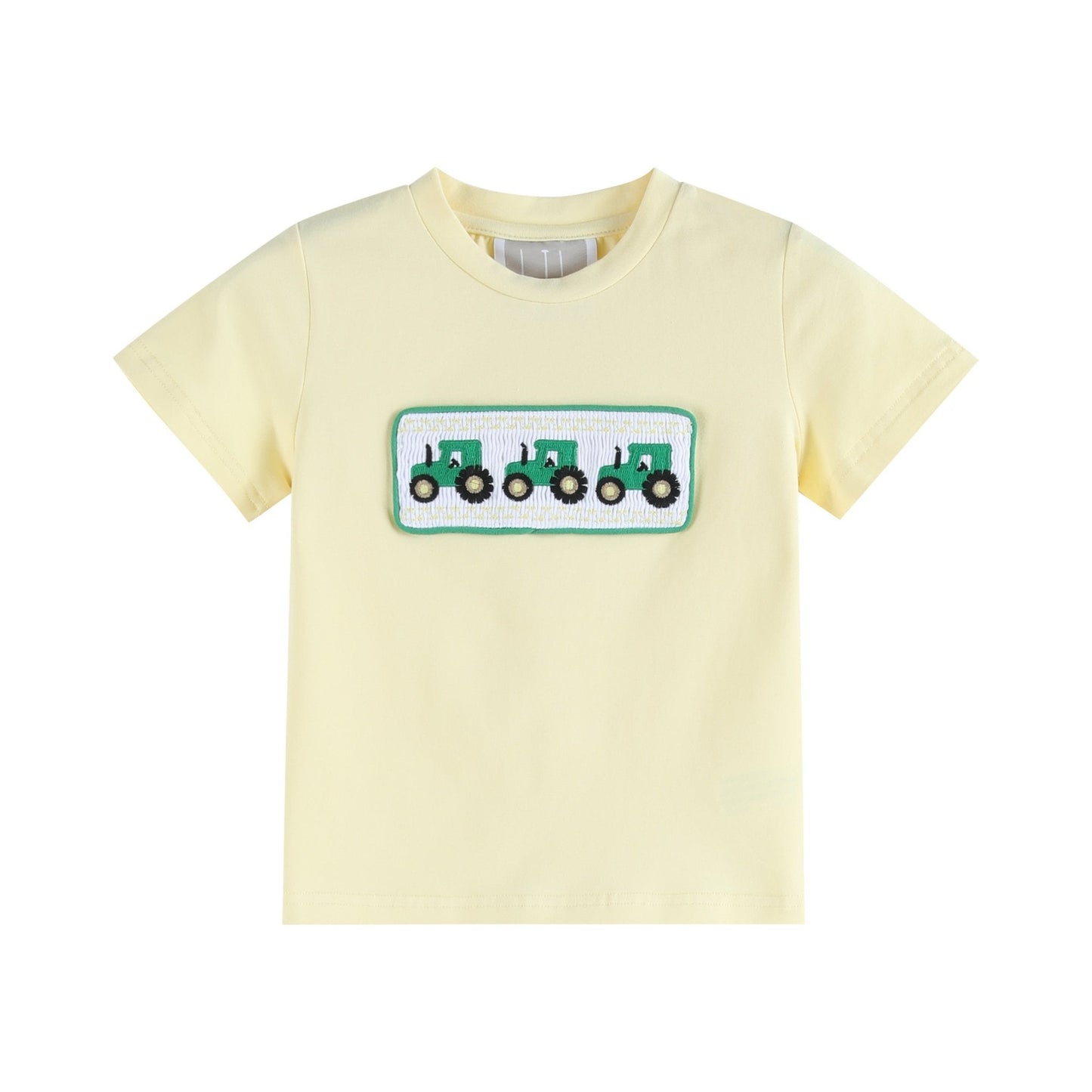 Green Tractor Smocked T-Shirt and Gray Gingham Shorts Set - Abbies Place