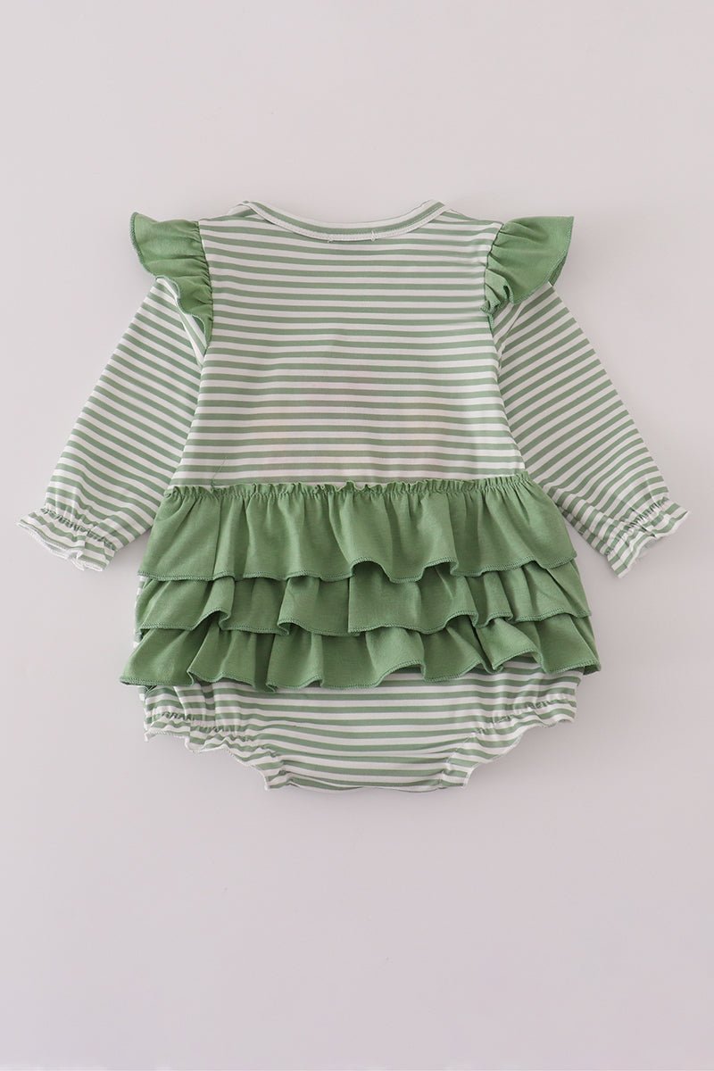 Green turkey french knot stripe ruffle bubble - Abbies Place