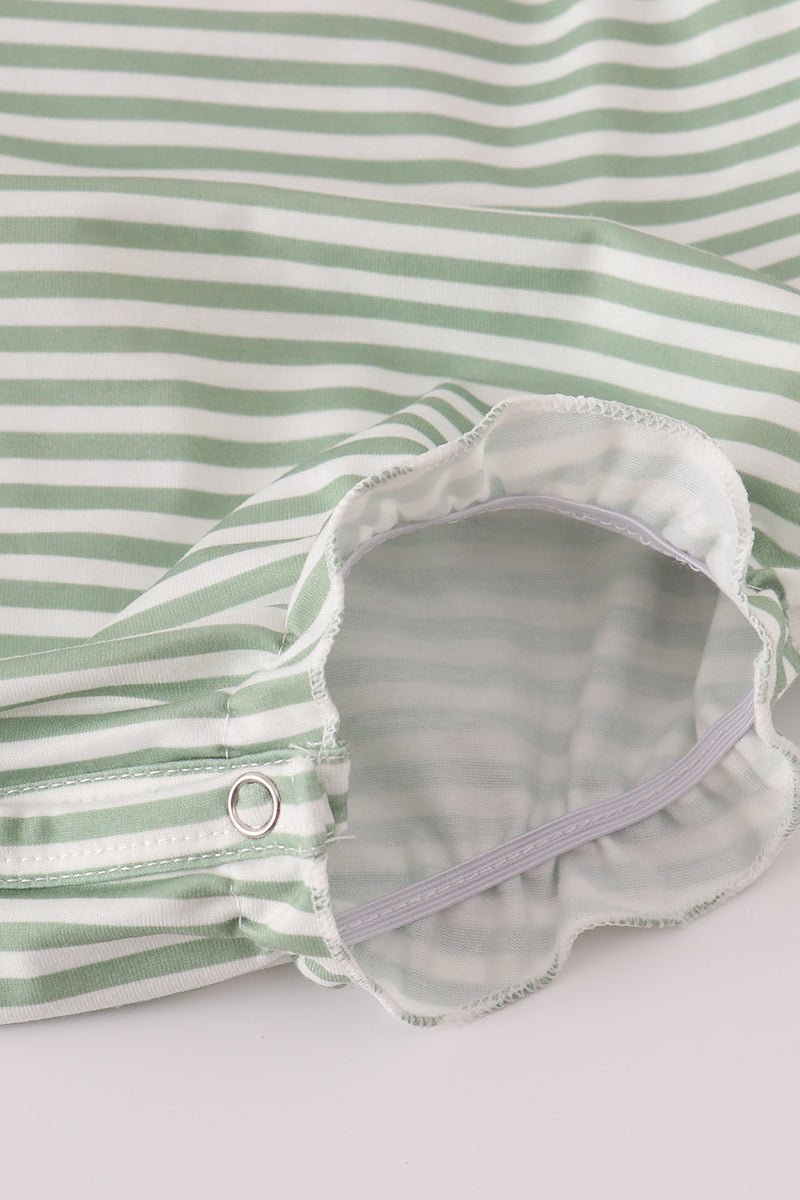 Green turkey french knot stripe ruffle bubble - Abbies Place