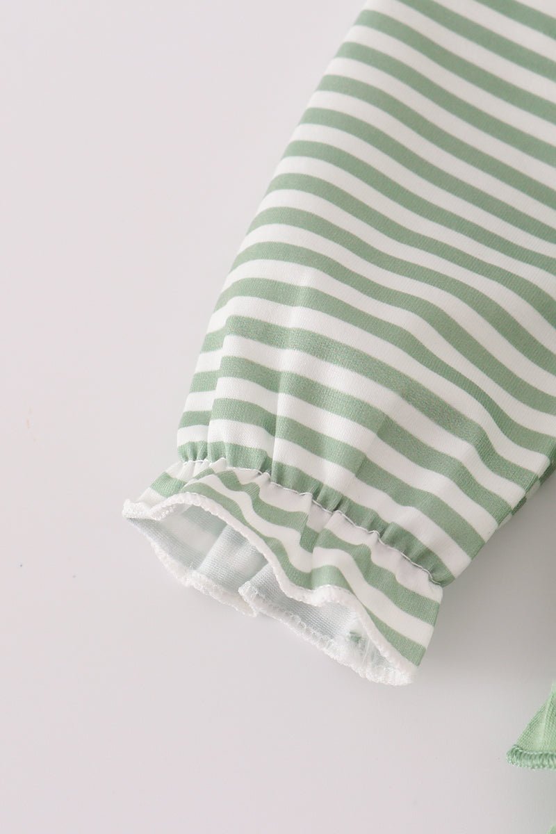 Green turkey french knot stripe ruffle bubble - Abbies Place