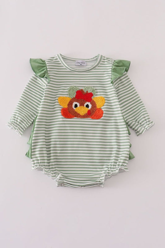 Green turkey french knot stripe ruffle bubble - Abbies Place