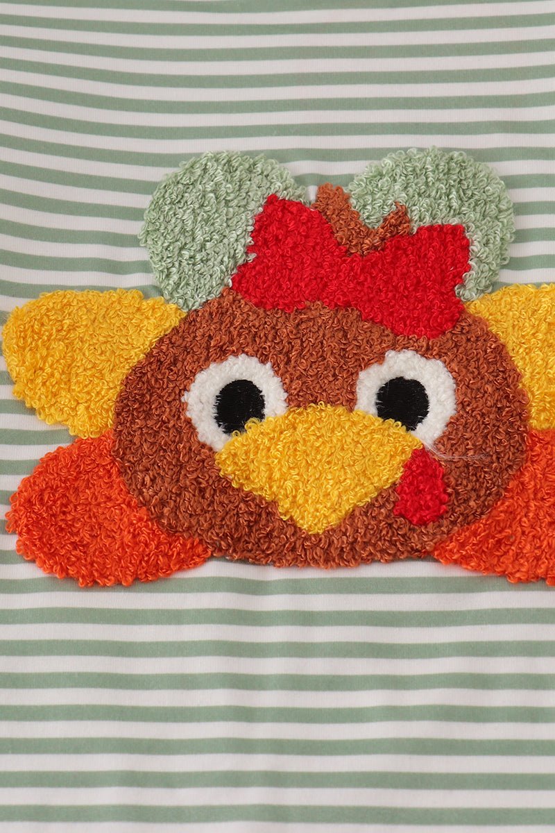 Green turkey french knot stripe ruffle bubble - Abbies Place