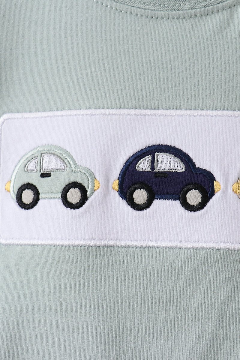 Green vehicle embroidery top - Abbies Place