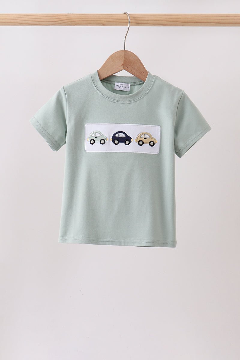 Green vehicle embroidery top - Abbies Place